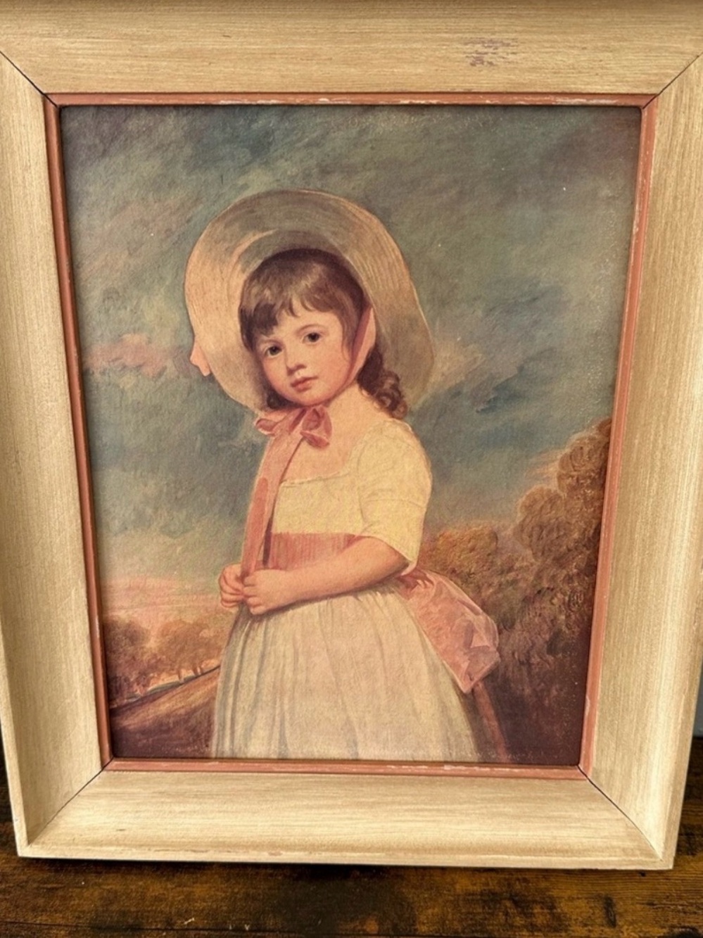 Framed Vintage Portrait of Young Girl in Pink and Cream